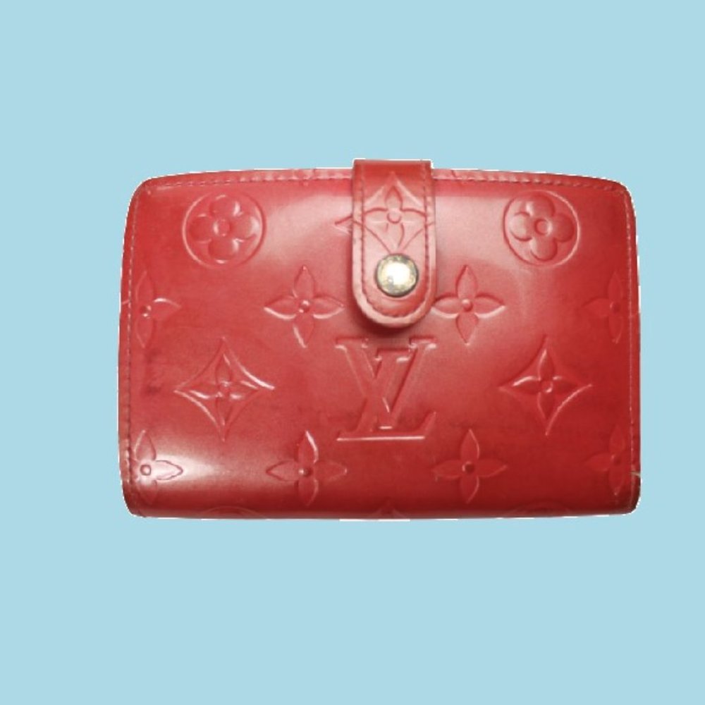 Louis Vuitton Purse Wallet Pink Leather Logo Monogram Bifold Kiss Lock Vintage